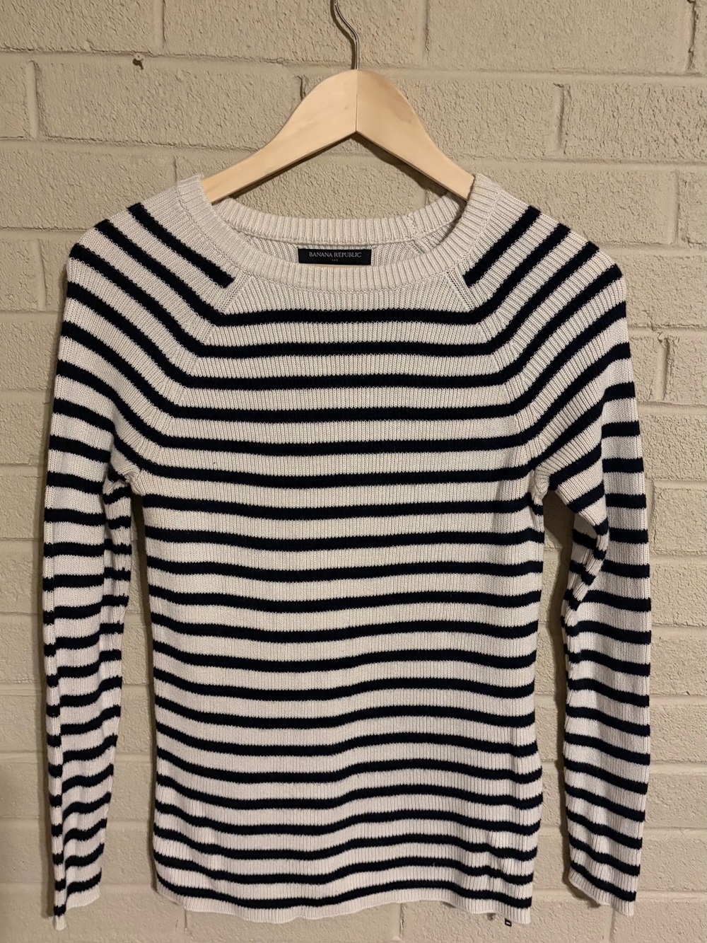 Banana Republic Black & White Striped Crewneck Sweater